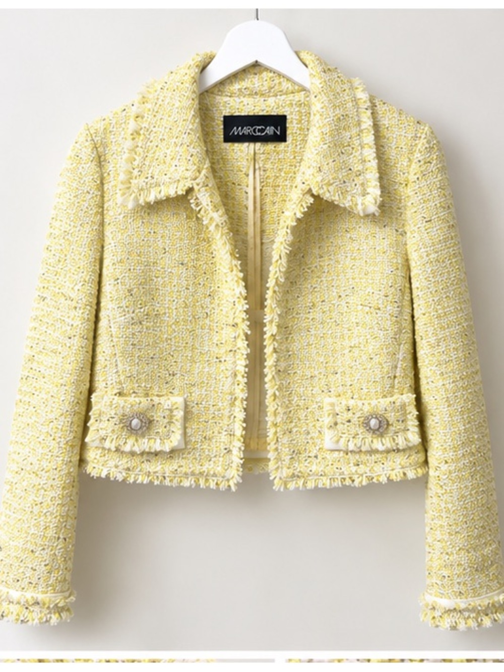 Marc Cain Pale Yellow Tweed Cropped Blazer N2 / Small